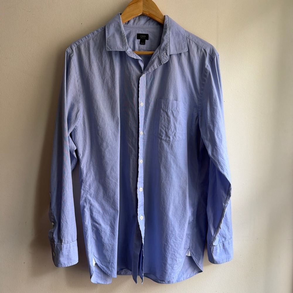 J.Crew 120s 2 Ply Button Down Shirt Blue Large Quiet Luxury Preppy